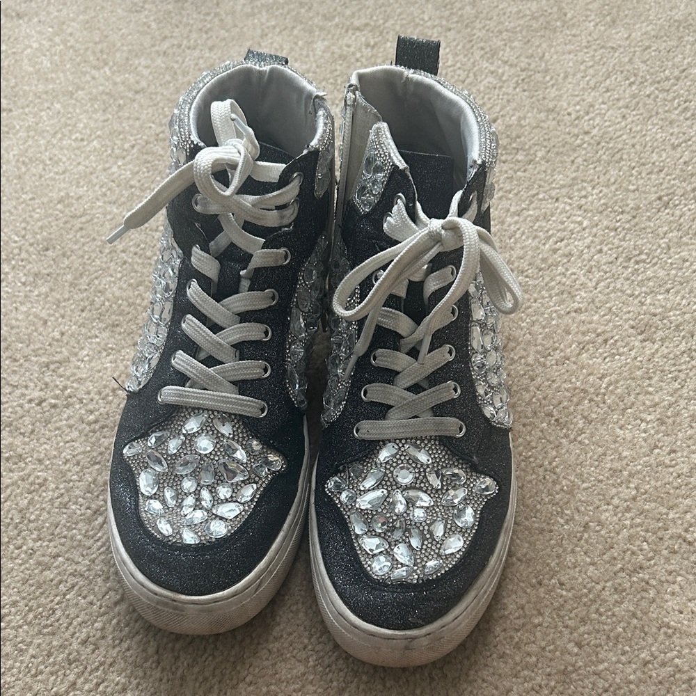 Betsey Johnson Sparkly High-Top Sneakers with Rhinestones
